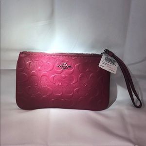 New Coach Large Embossed Leather Wristlet
